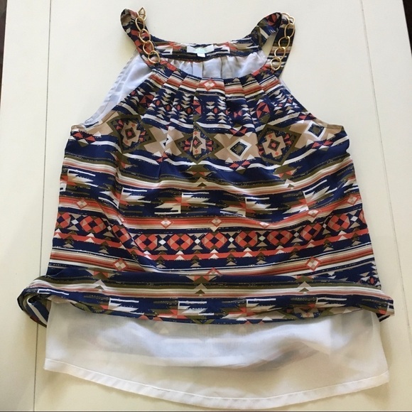 JADE Melody Tan Geometric Print Sleeveless Top Chain Detail - Picture 7 of 11